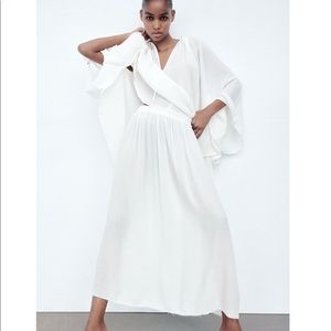 Zara white airy midi high waisted skirt